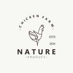 Chicken Farm logo design, animal icon for groceries, butcher shop, farmer market lifestock template