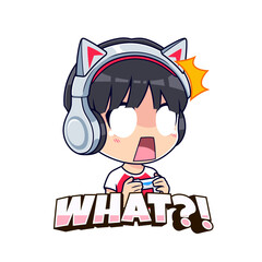 Shocked gamer boy expressions cartoon character mascot logo vector