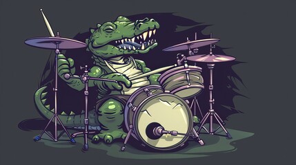 cartoon alligator playing the drums