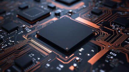 Fototapeta premium Close-up of a circuit board with a large chip.