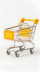 Colorful Shopping Cart with Sale Signs in Bright Supermarket Setting