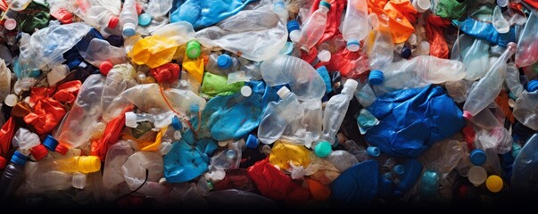A colorful, messy pile of crumpled plastic bags.