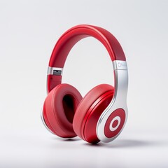 3d rendering pair of red wireless headphones on white background