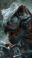 Fototapeta premium Cyborg Dinosaur Warrior:A Captivating Synthesis of Ancient Predatory Instincts and Advanced Robotic Augmentations