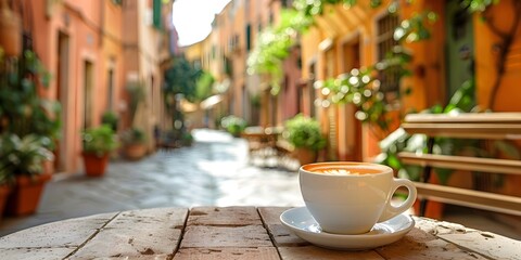 Cozy Cappuccino Moment on a Traditional Italian Street