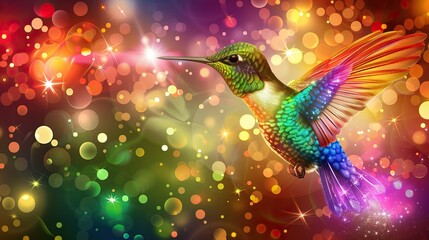 Colorful Hummingbird in a Bokeh Background