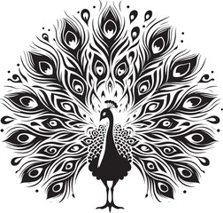 Peacock with beautiful feather silhouette vector art illustration peacock clipart logo icon, isolated on white