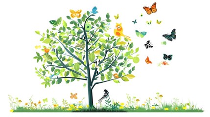 Whimsical Solar-Powered Tree with Vibrant Nature Flourishing