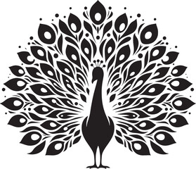 Peacock with beautiful feather silhouette vector art illustration peacock clipart logo icon, isolated on white
