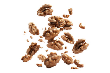 Falling walnuts isolated on transparent background