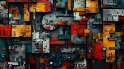 Fragmentary Typographic Collage with Bold Layered Layouts and Architectural Backdrop in Cinematic 3D Rendering