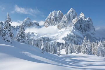 Hyperrealistic Fantasy Snowscape: Majestic Mountain Dreams