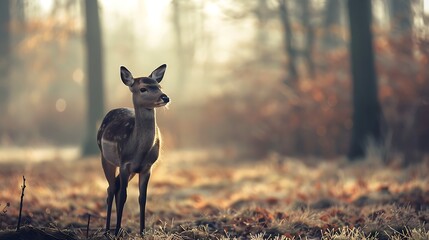 A lone deer in a forest