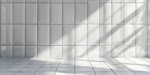 Clean White Tile Surface with Soft Shadows Backdrop for Beauty and Skincare Product Presentation