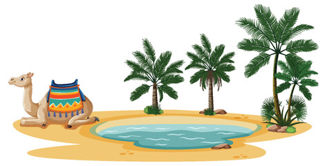 Fototapeta premium Illustration of a camel beside a water pond