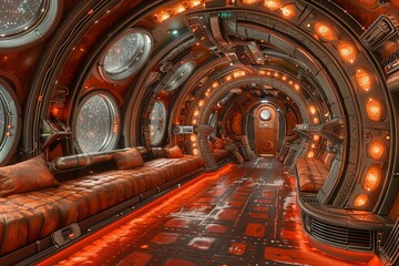 Fototapeta premium Hyper-Detailed Sci-Fi Cyberrealm: Illuminated Interstellar Odyssey