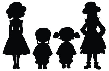 Vector silhouette of a woman and two children