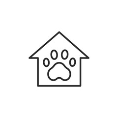 Pet-friendly home icon. Simple design featuring a house with a paw print, symbolizing pet-friendly accommodation or services. This icon is perfect for pet friendly landlords. Vector illustration