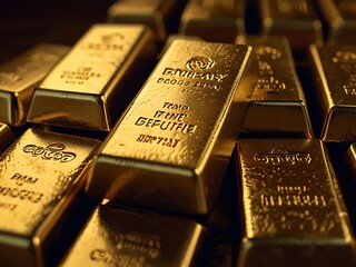 Stack of shiny gold bars.