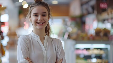 Friendly and Cheerful Female Store Employee Posing with Positive Attitude