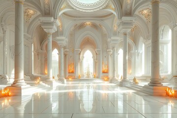 Fototapeta premium Intricate White-Tiled Mushroom Temple Interior: Mold Detail Illuminated