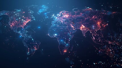 Abstract graphic world map on blue background big data and networking concept