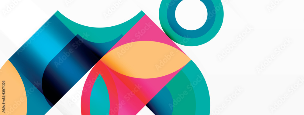 Poster the logo is vibrant, featuring circles and squares against a white backdrop. it displays elements of