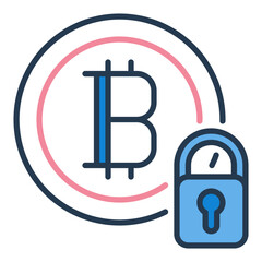 Bitcoin with Padlock vector Cryptocurrency security colored icon or sign