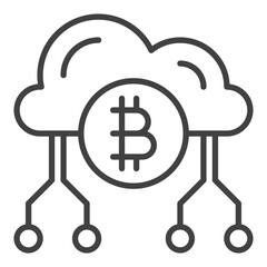 Cloud Technology with Bitcoin vector Crypto Currency icon or sign in thin line style