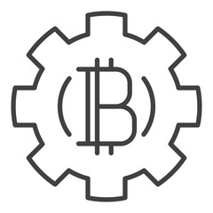 Cog wheel with Bitcoin vector Cryptocurrency outline icon or symbol