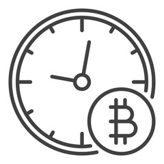 Clock with Bitcoin vector Decentralized Cryptocurrency thin line icon or symbol