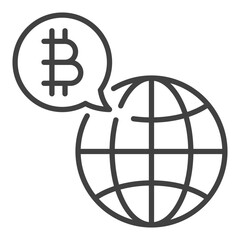Earth Globe with Bitcoin vector Global Cryptocurrency outline icon or symbol