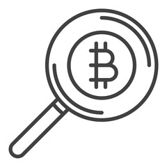 Magnifier with Bitcoin vector Cryptocurrency icon or symbol in outline style