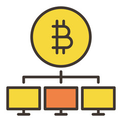Computers and Bitcoin sign vector Decentralized Cryptocurrency colored icon or design element