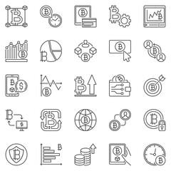 Cryptocurrency outline icons set. Bitcoin Decentralized Blockchain Technology concept linear vector signs
