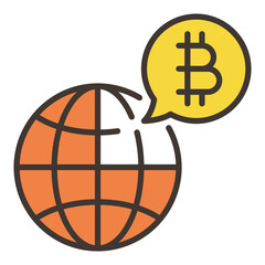 Earth and Bitcoin vector Worldwide Cryptocurrency colored icon or design element
