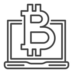 Laptop with Bitcoin vector Decentralized Cryptocurrency thin line icon or symbol