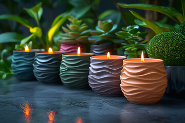 Assorted colorful candles for room aromatic.