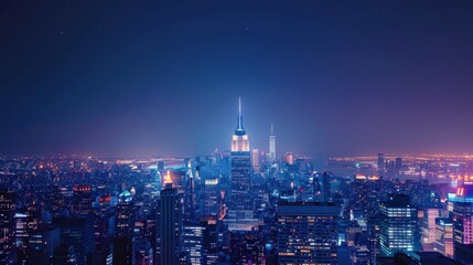 A View of a City at Night From the Top of a Skyscraper