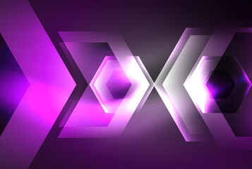 Arrow hexagon neon light glowing shapes background. Vector illustration For Wallpaper, Banner, Background, Card, Book Illustration, landing page