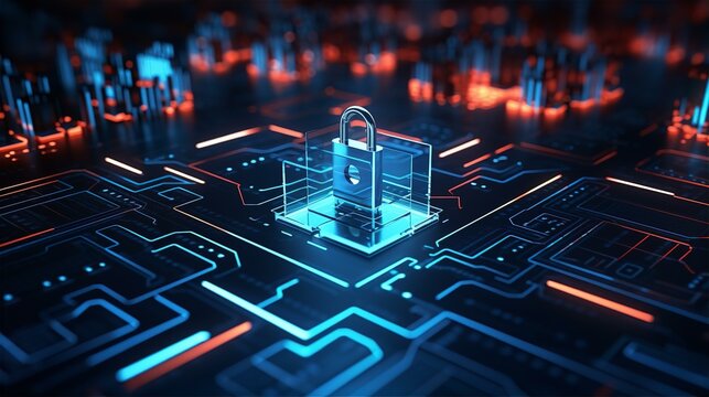 A concept image of a binary code lock on a background filled with numerous spots