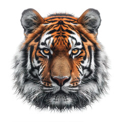 front view tiger head isolated on transparent background ,tiger face png ,generative ai