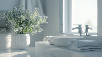 White Sink Next to Green Plant