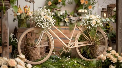 Beautiful decoration with a bicycle and flowers