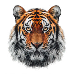 Fototapeta premium front view tiger head isolated on transparent background ,tiger face png ,generative ai