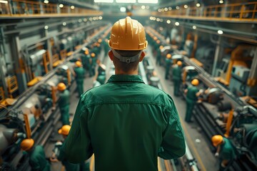 Professional Facilities Engineer interacting with colleagues in industrial setting