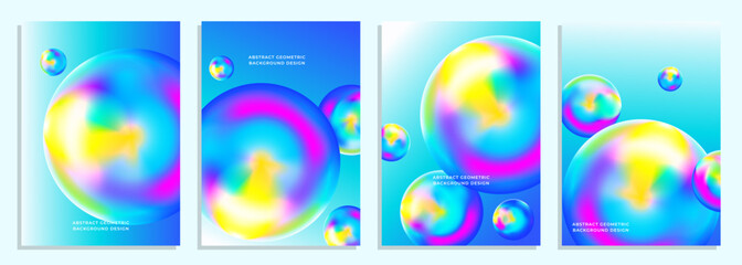 abstract colorful holographic rainbow 3d ball cover poster background design set