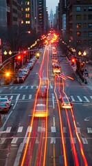 Urban traffic lights streaking at dusk