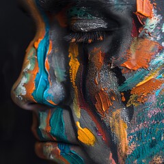 Colorful abstract portrait of a woman's face painted in bright colors.