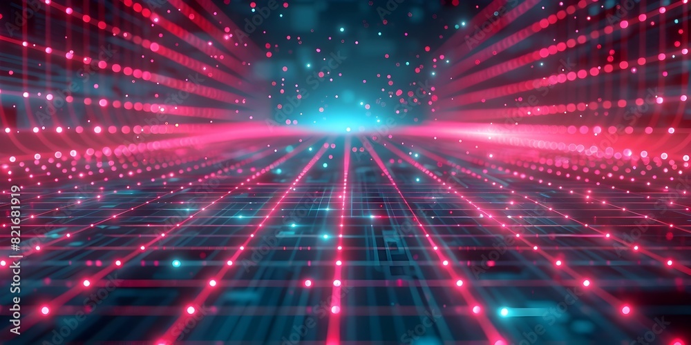Poster glowing neon grid backdrop for futuristic tech product presentation and digital display concepts